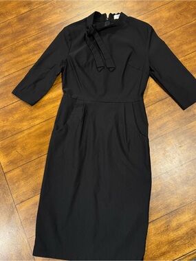 Women's Black Tie-Neck Midi Dress